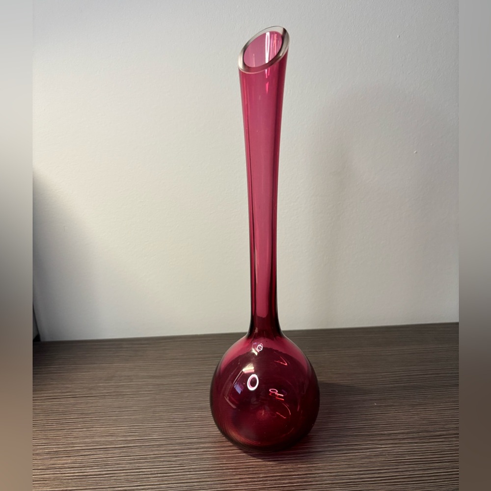 MCM Cranberry Bulb Glass Vase